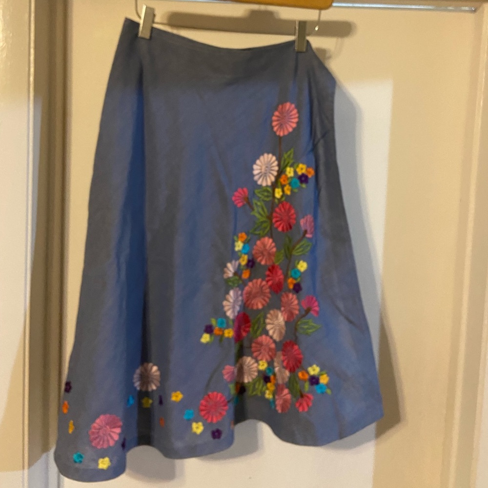 Vintage embroidered chambray wrap around skirt